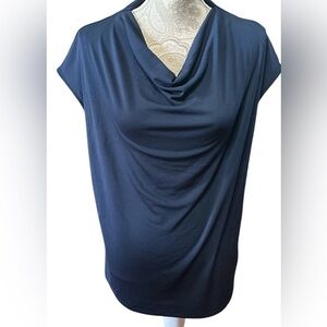 BANANA REPUBLIC FACTORY WOMENS NAVY BLUE BLOUSE WITH DRAPED NECK SIZE MEDIUM